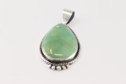 Native America Navajo Sterling Silver Kingman Turquoise Pendant By Judith Dixon.