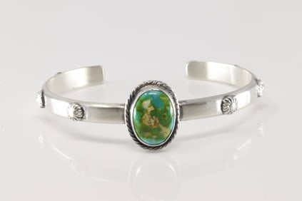 Native America Navajo Sterling Silver Sonora Gold Turquoise Bracelet Cuff By Samuel Yellowhair.