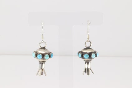 Native America Navajo Sterling Silver Kingman Turquoise Blossom Dangling Earring's By Monica Smith.