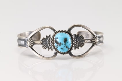 Native America Navajo Sterling Silver Turquoise Bracelet Cuff By Kevin Billah.