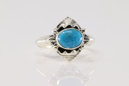 Native America Navajo Sterling Silver Turquoise Ring By David Lopez.
