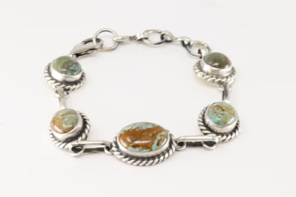 Native America Navajo Sterling Silver Kingman Turquoise Bracelet Link By Augustine Largo.
