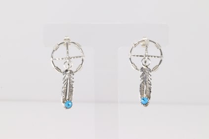 Native America Navajo Sterling Silver Turquoise Post / Dangling Earring's By Sharon McCarthy.