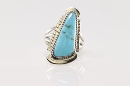 Native America Navajo Sterling Silver Turquoise Ring By Sadie Jim.