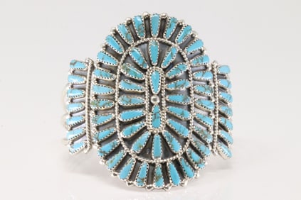 Native America Navajo Sterling Silver Synthetic Turquoise Bracelet Cuff By S.