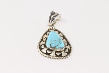 Native America Navajo Sterling Silver Turquoise Pendant By Charlene Yazzie.