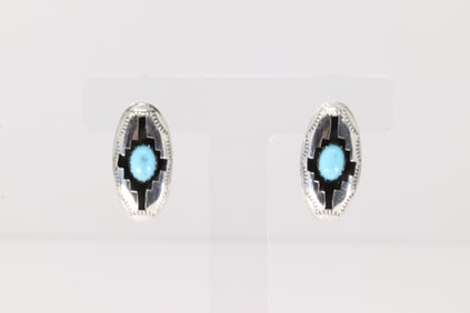 Native America Navajo Sterling Silver Turquoise Post Earring's By Felix Perry.