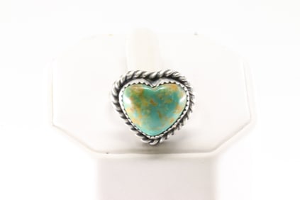 Native America Navajo Sterling Silver Turquoise Heart Ring By Dixon.