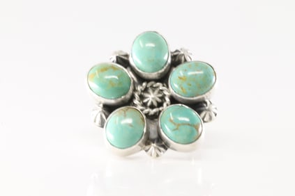 Native American Navajo Sterling Silver Kingman Turquoise Ring By Donovan Skeets.
