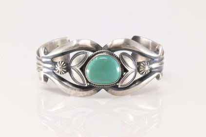 Native America Navajo Sterling Silver Turquoise Bracelet Cuff By Henry Morgan.