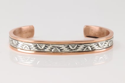Native America Navajo Sterling Silver Copper Bracelet Cuff By Wylie Secatero.