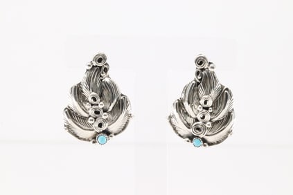 Native American Navajo Sterling Silver Turquoise Leaf Post Earring's By Darrell Morgan.