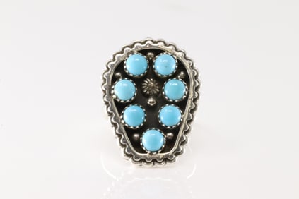 Native America Navajo Sterling Silver Turquoise Ring By Kenny Lonjose.
