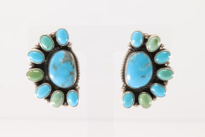Native America Navajo Sterling Silver Kingman Turquoise Post Earring's By Geraldine James.