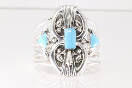 Native America Navajo Sterling Silver Turquoise Bracelet Cuff By Jeremy Delgarito.