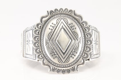 Native America Navajo Sterling Silver Solid Stamped Bracelet Cuff By Roland Dixson.