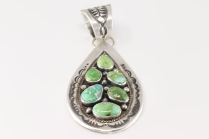 Native America Navajo Sterling Silver Sonora Gold Turquoise Pendant By Tom Lewis.