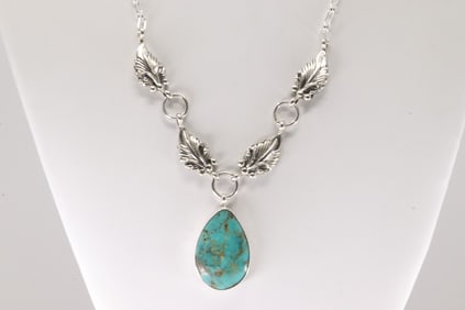 Native American Navajo Sterling Silver Turquoise Necklace By Jimmy Garcia.