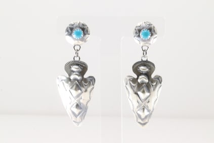 Native America Navajo Sterling Silver Turquoise Post / Dangling Earring's By Tim Yazzie.