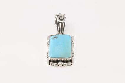 Native America Navajo Sterling Silver Turquoise Pendant By Phyllis A.Smith.