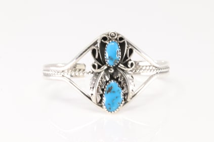 Native America Navajo Sterling Silver Turquoise Bracelet Cuff By Harry B Yazzie.