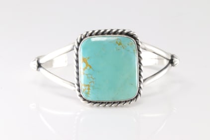 Native America Navajo Sterling Silver Kingman Turquoise Bracelet Cuff By Augutine Largo.