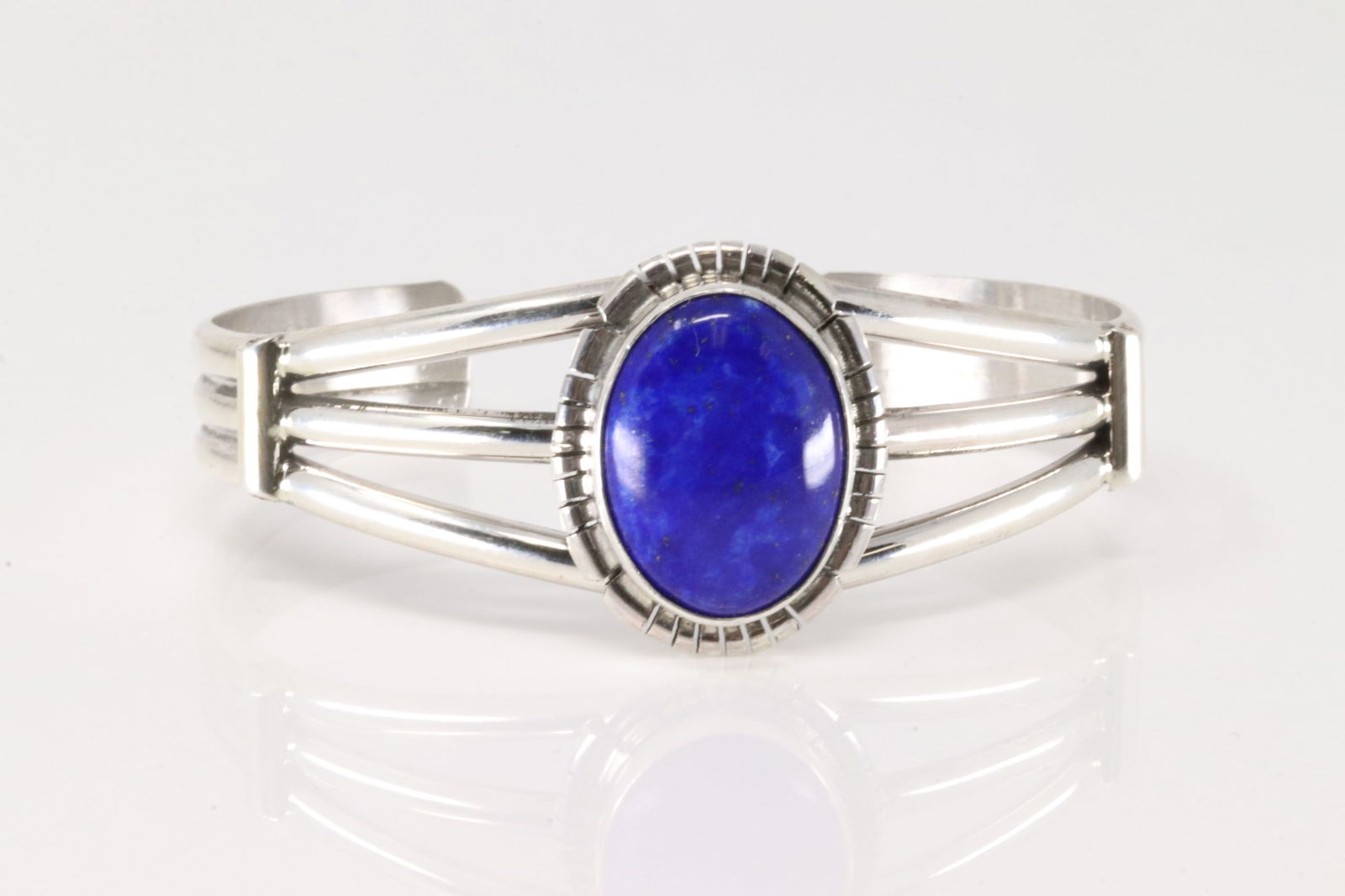 Native America Navajo Sterling Silver Lapis Stone Bracelet Cuff By Samson Etsitty. (1 of 4)