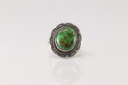 Native America Navajo Sterling Silver Sonora Gold Turquoise Ring By F.