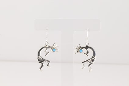 Native America Navajo Sterling Silver Turquoise Kokopelli Dangling Earring's By Lorraine Chee.