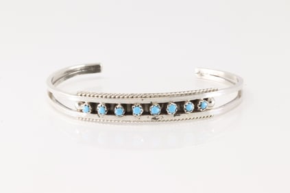 Native America ZuniSterling Silver Turquoise Bracelet Cuff By Susie Livingston.