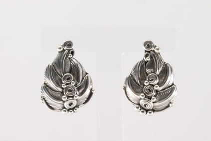 Native America Navajo Sterling Silver Leaf Post Earring's By Darrell Morgan.