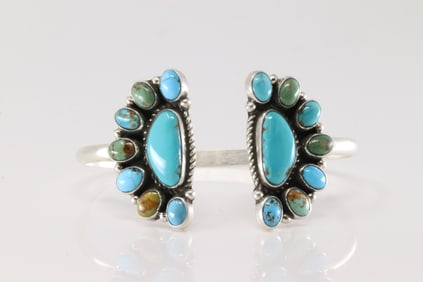 Native America Navajo Sterling Silver Kingman Turquoise Bracelet Cuff By Geraldine James.