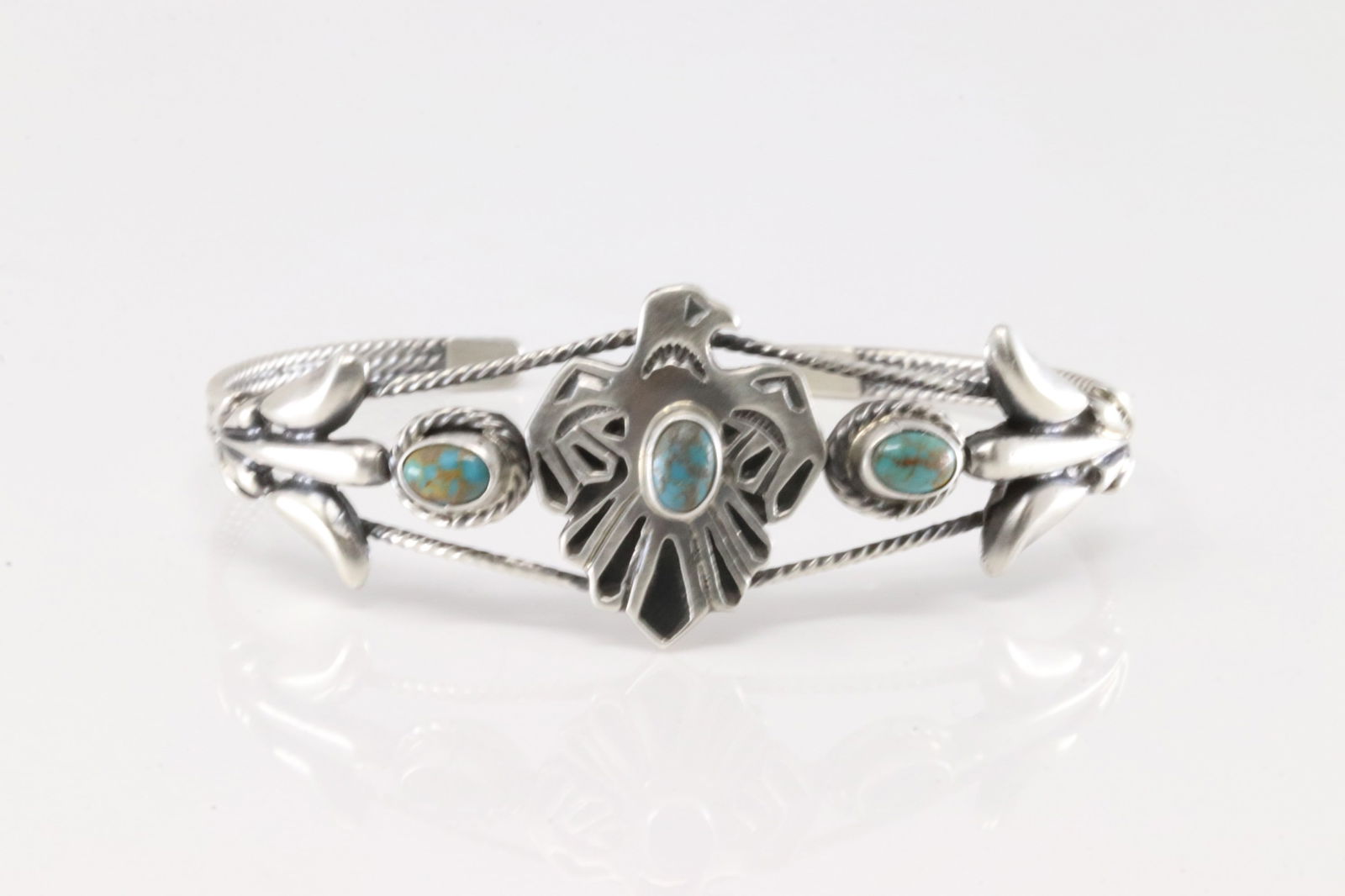 Native American Navajo Sterling Silver Turquoise Thunderbird Bracelet Cuff By Bobby Platero. (1 of 4)