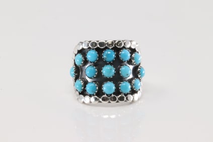 Native American Navajo Sterling Silver Turquoise Ring By Kenny Lonjose.