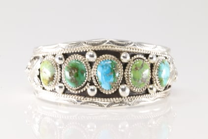 Native America Navajo Sterling Silver Sonora Gold Turquoise Bracelet Cuff By Darrell Morgan.