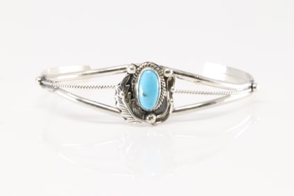 Native American Navajo Sterling Silver Turquoise Bracelet Cuff By Grace Kenneth.
