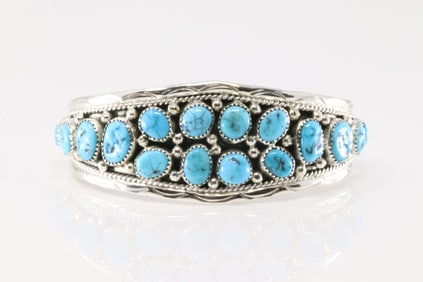Native American Navajo Sterling Silver Turquoise Bracelet Cuff By Anita Whitegoat.