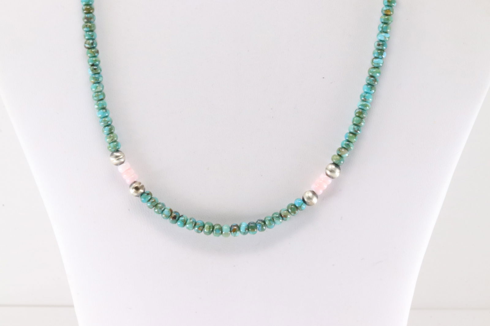 Native America Navajo Sterling Silver Pink Conch Shell & Turquoise Necklace. (1 of 3)