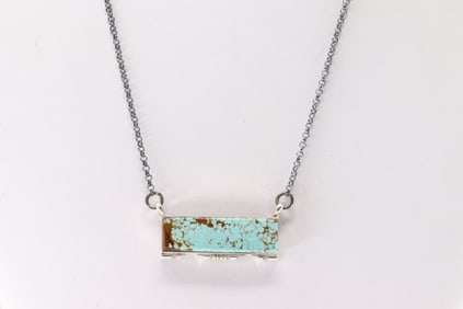 Native America Navajo Sterling Silver Number 8 Turquoise Necklace By Steve Francisco.