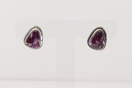 Native American Navajo Sterling Silver Purple Spiny Osyter Post Earring's By Sharon McCarthy.