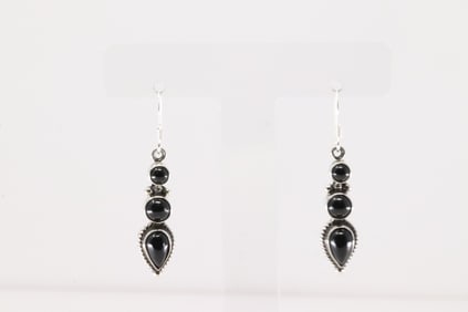 Native American Navajo Sterling Silver Black Onyx Dangling Earring's By Gary Shorty.
