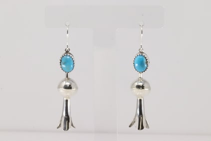 Native American Navajo Sterling Silver Turquoise Blossom Dangling Earring's By Emily Tsosie.