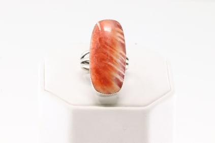 Native American Navajo Sterling Silver Spiny Oyster Ring By Mina Benally.