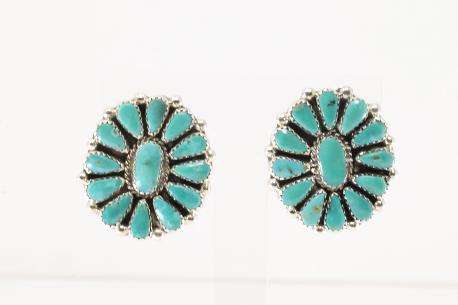 Native American Navajo Sterling Silver Kingman Turquoise Post Earring's By Alicia Wilson. (1 of 4)