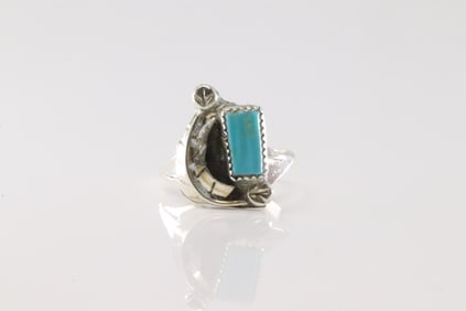 Native America Navajo Sterling Silver Turquoise Ring By A.L.