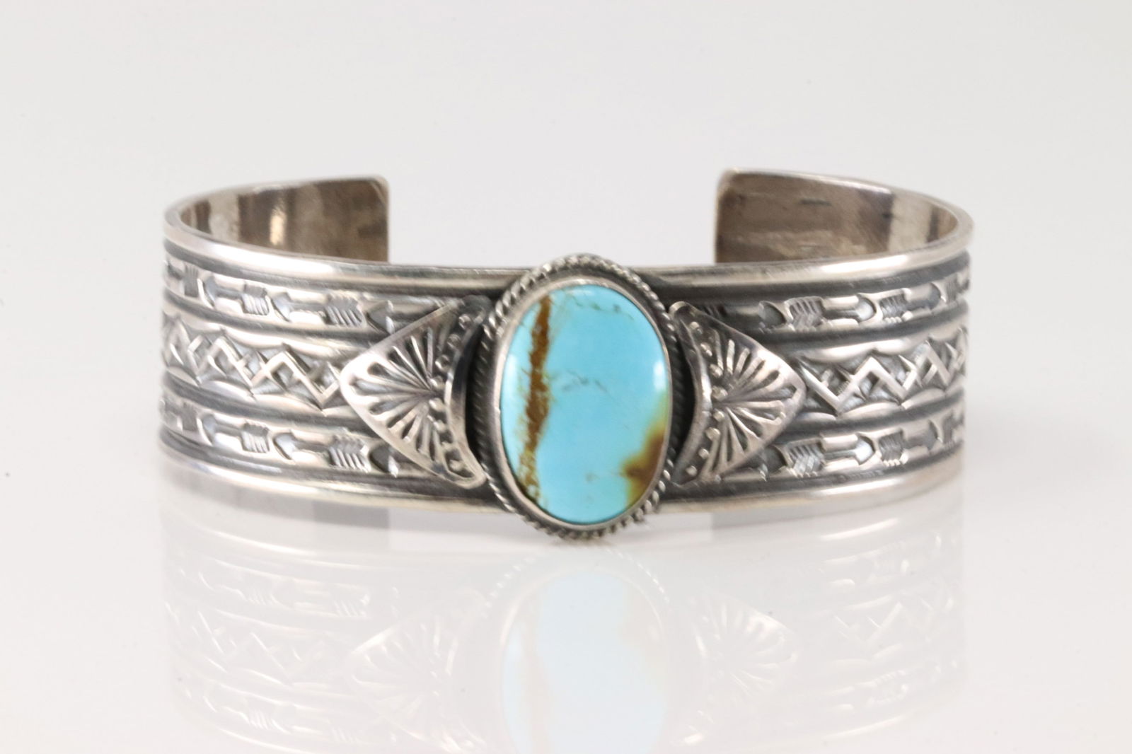 Native America Navajo Sterling Silver Kingman Turquoise Bracelet Cuff By Sunshine Reeves. (1 of 4)