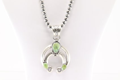 Native America Navajo Sterling Silver Palomino Naja Necklace By Samuel Yellowhair.
