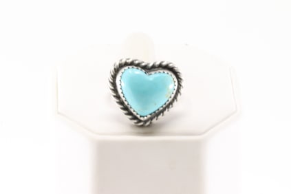 Native America Navajo Sterling Silver Turquoise Heart Ring By Dixon.