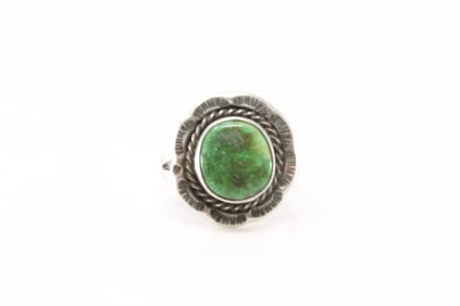 Native America Navajo Sterling Silver Sonora Gold Turquoise Ring By F.