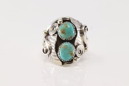 Native America Navajo Sterling Silver Turquoise Ring By B.
